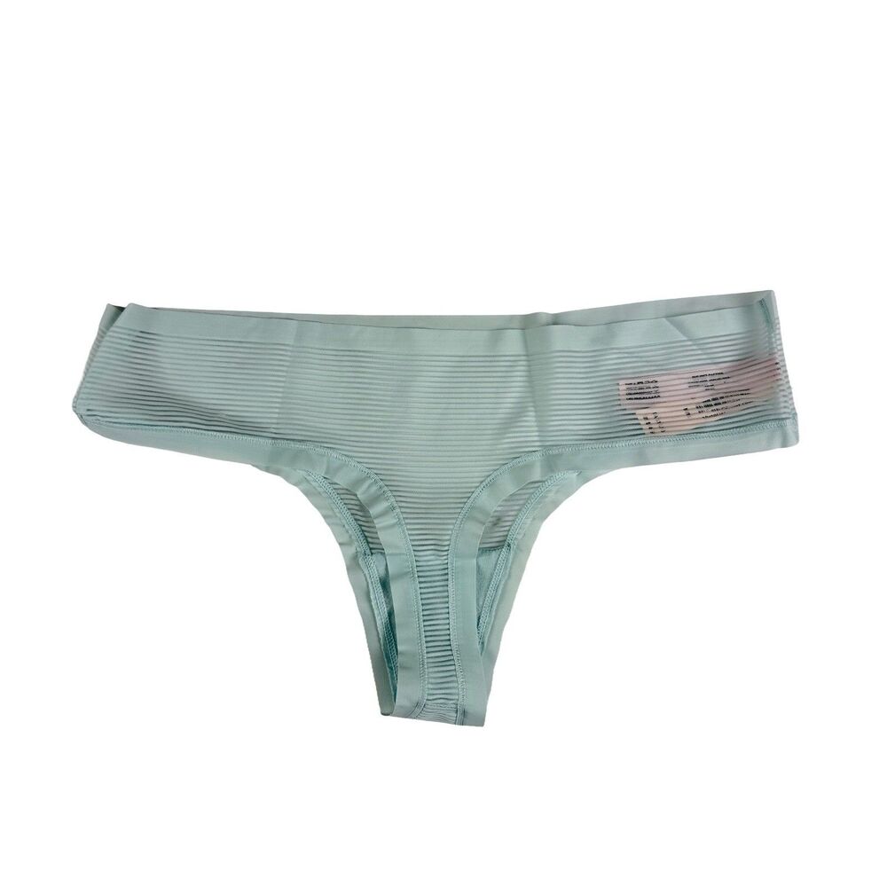 VICTORIA'S SECRET NO-SHOW STRIPE MESH THONG PANTY TRADEWINDS BLUE NWT SZ: M
